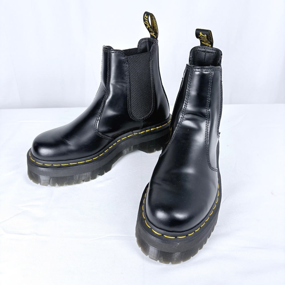 Dr. Martens 2976 Quad Platform Chelsea Boots Black Polished Smooth Leather USL 7